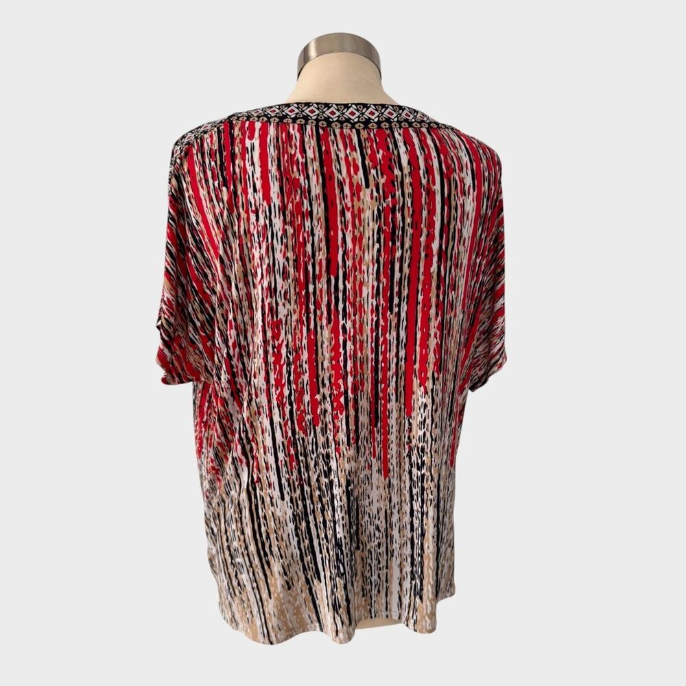 JM Collection Womens Large Bloue Tie Waist Short Sleeve Red Black Cream - Picture 5 of 8